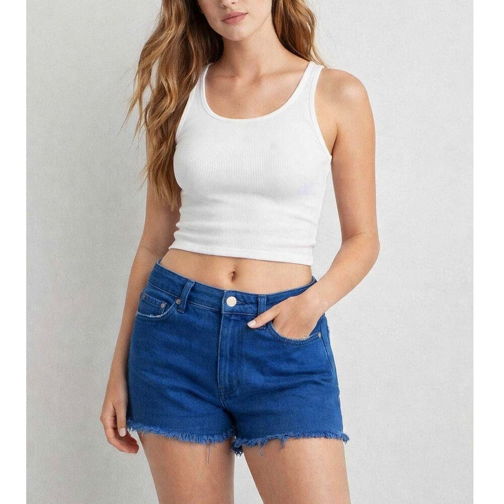 American Eagle Stretch Blue Frayed Hem Cutoff Style Shorts Size 10
